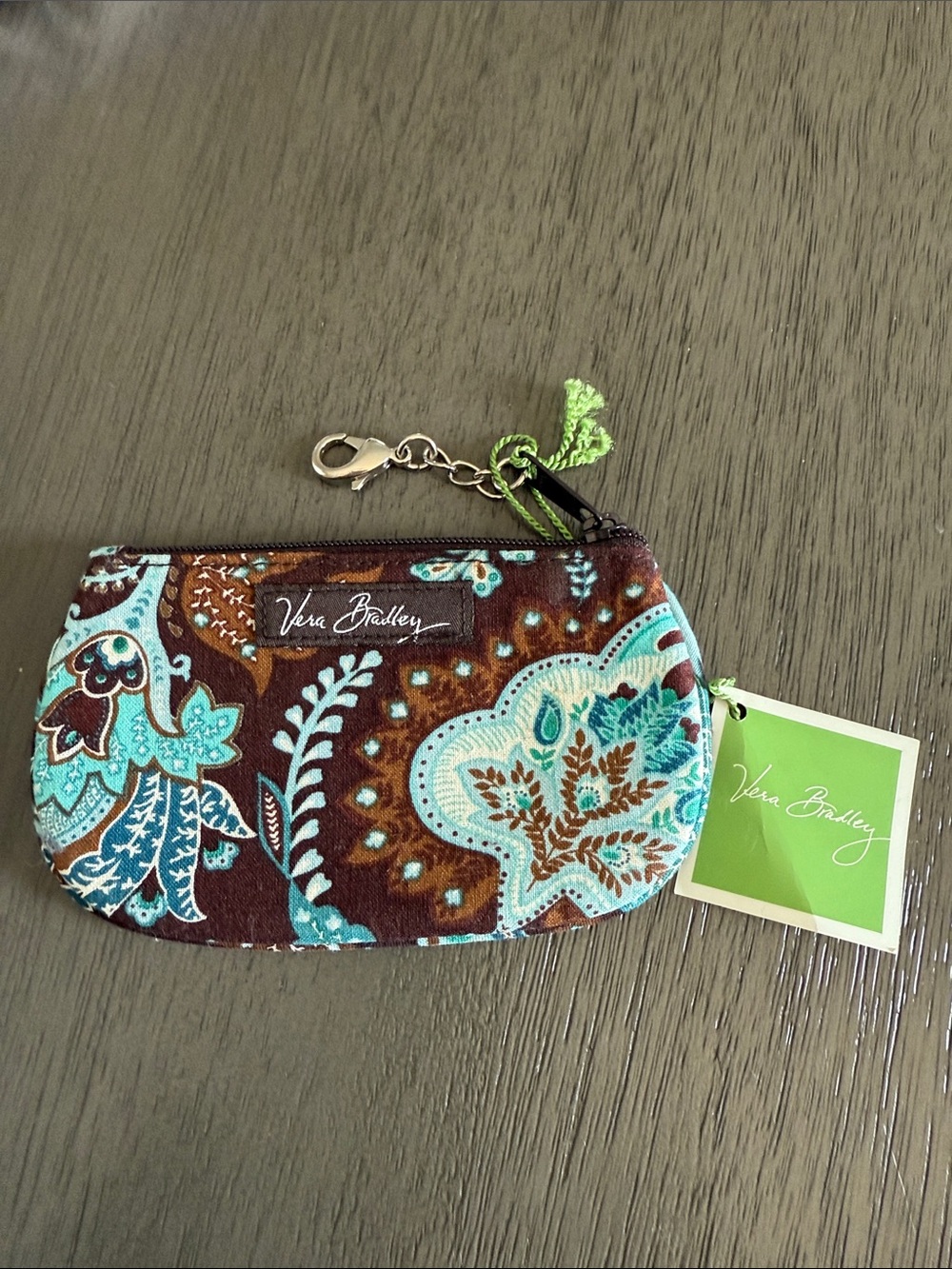 Vera Bradley Brown and Teal Quilted Paisley Coin Pouch